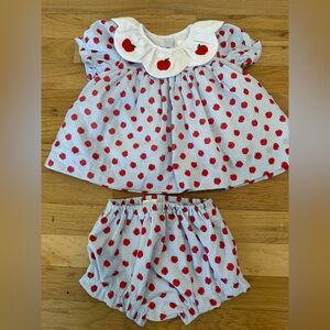 Blue Gingham Set with Red Apple Print